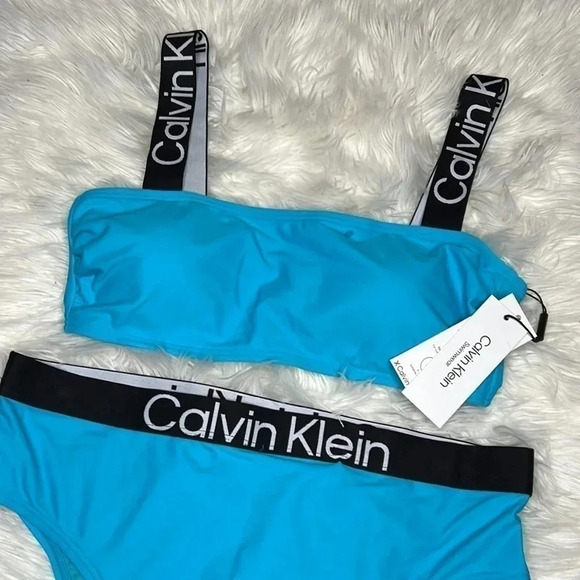 CALVIN Klein NWT Blue Logo Bikini Swim Suit Set L - Picture 4 of 6